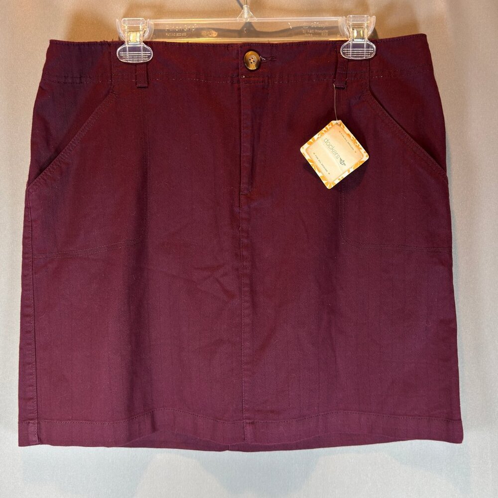 NEW Dockers Women's 14 Burgundy Cotton Casual Chino Skirt 19.5" Knee Length